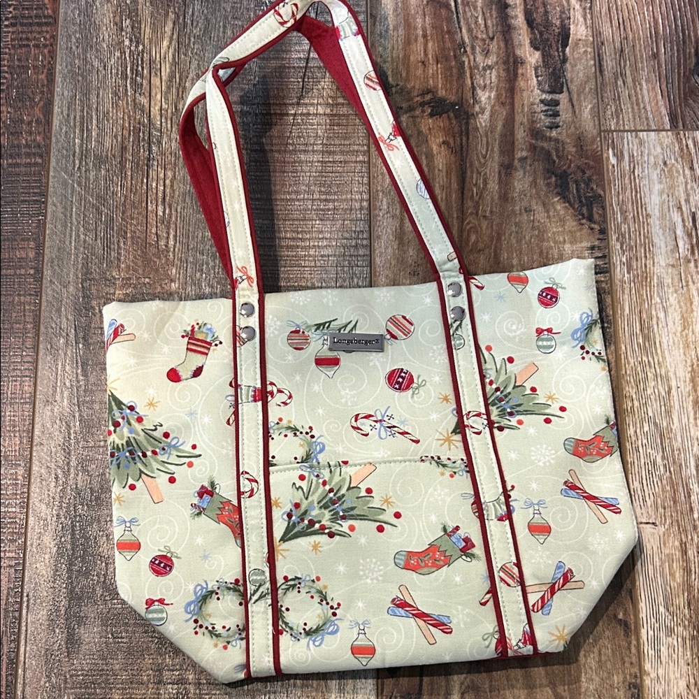 Longaberger Christmas holiday print small tote bag NWOT